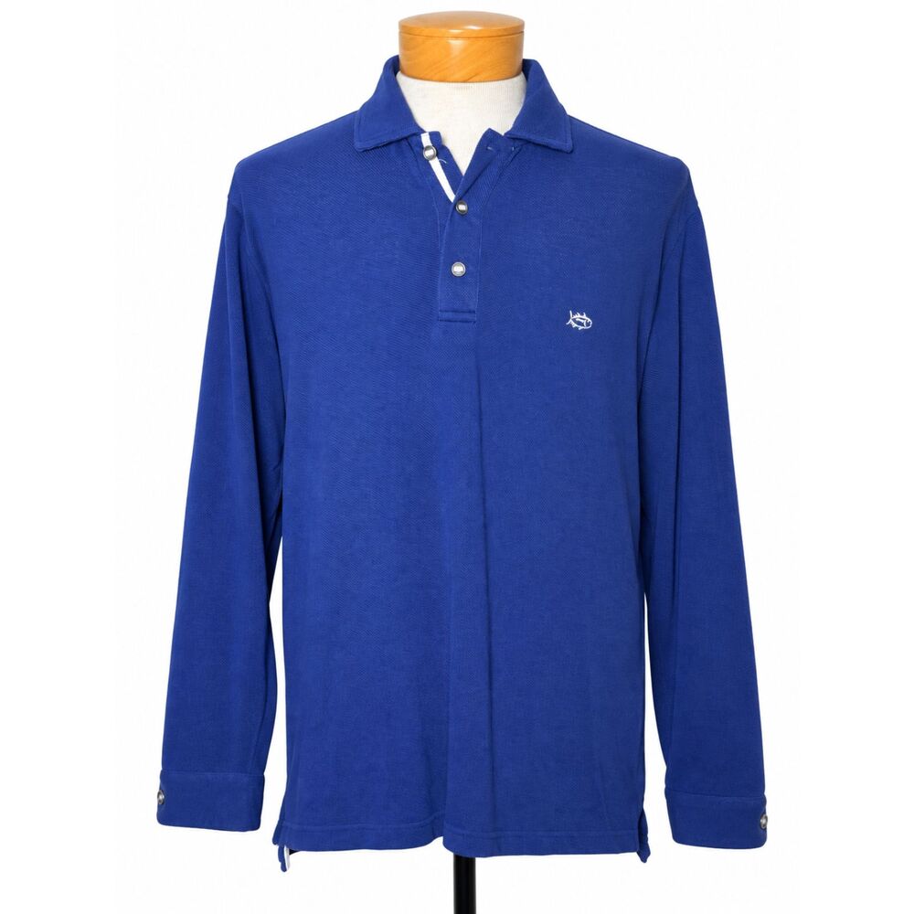 Southern Tide Long Sleeve Skipjack Polo Shirt Mens Large Blue Cotton Pique